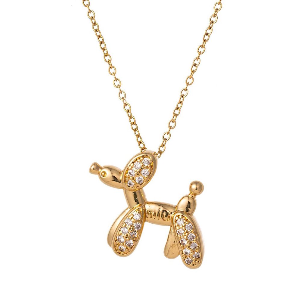✨ Balloon Dog Pendant Necklace | CZ Pave Puppy Charm | 18K Gold Plated Stainless